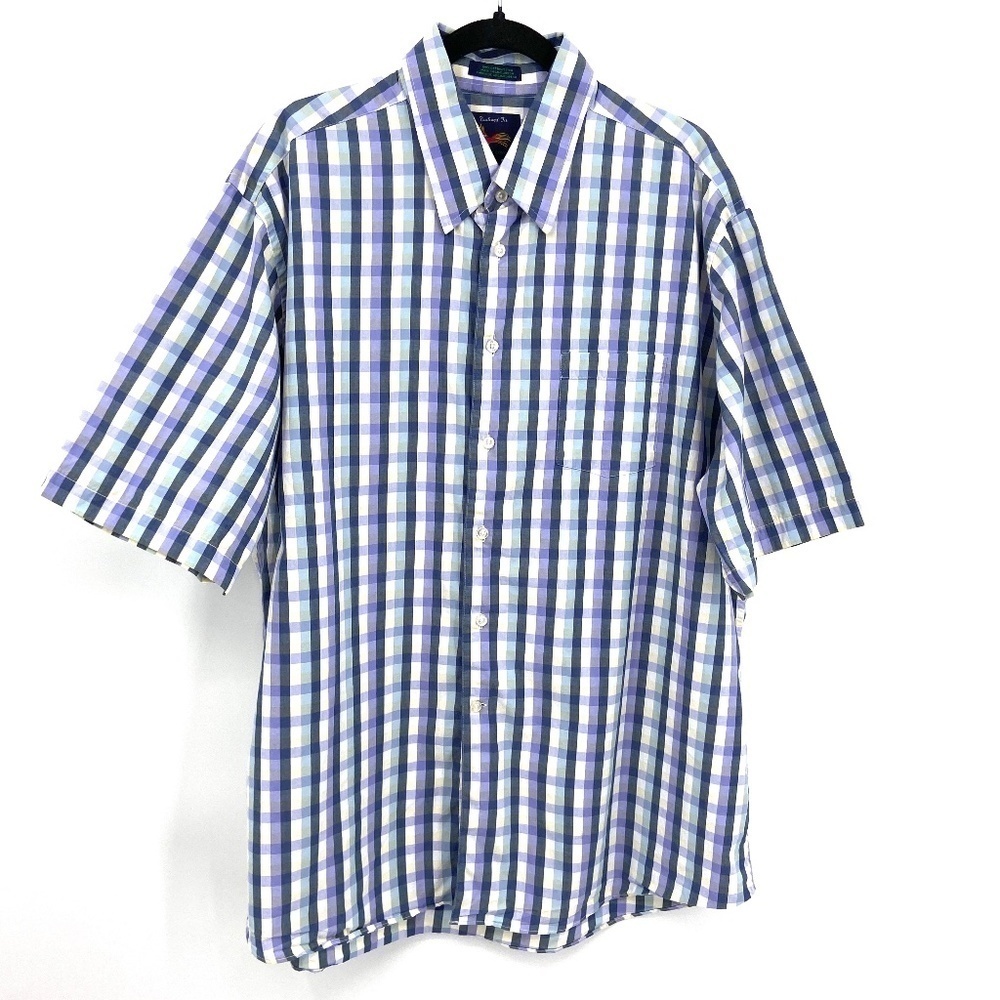 A FORSYTH COMPANY Men's Blue Purple Plaid Short Sleeve Button Up Shirt XL